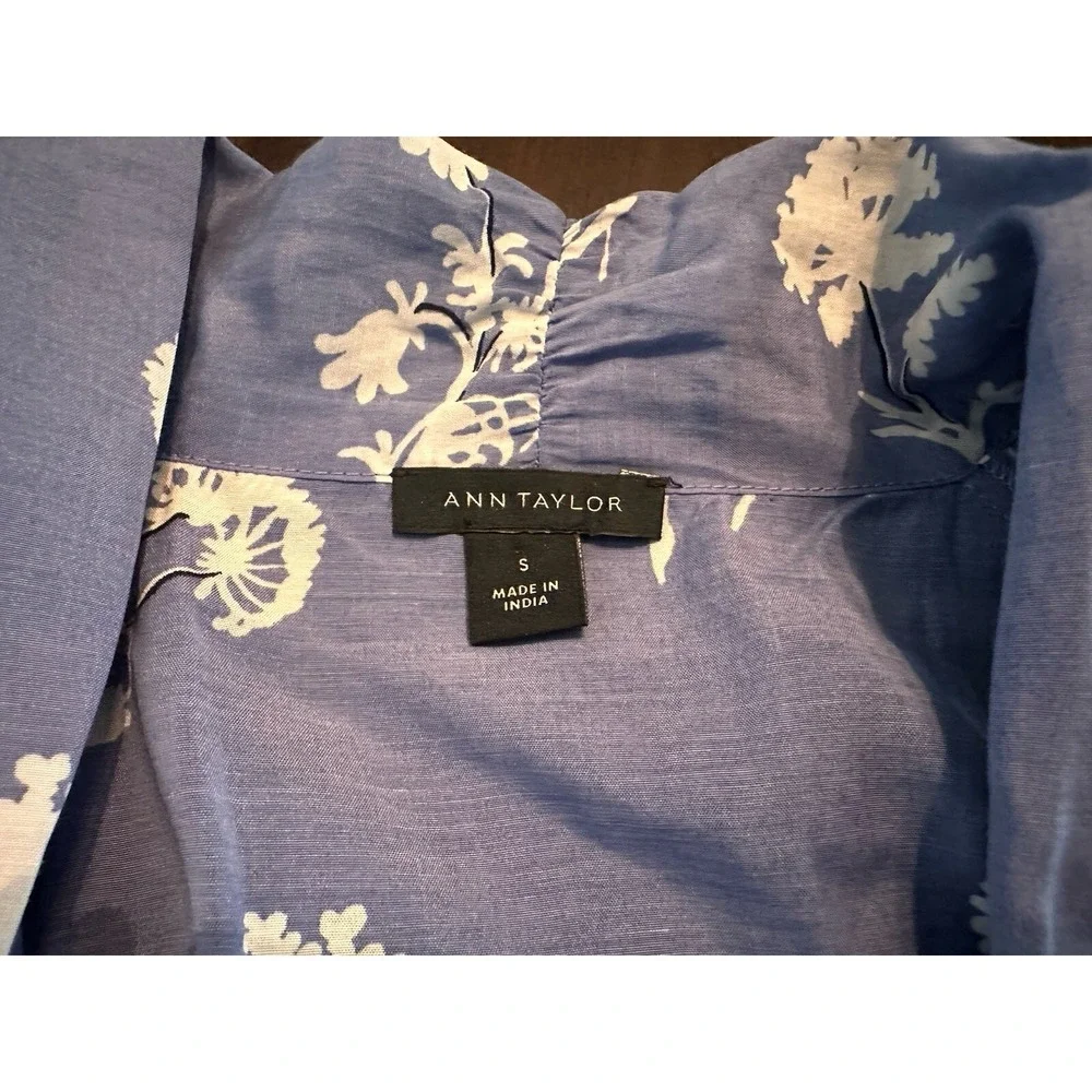 Ann Taylor Floral Tie Neck Puff Sleeve Blouse Top Size S sample Blouse Tag - Picture 6 of 12
